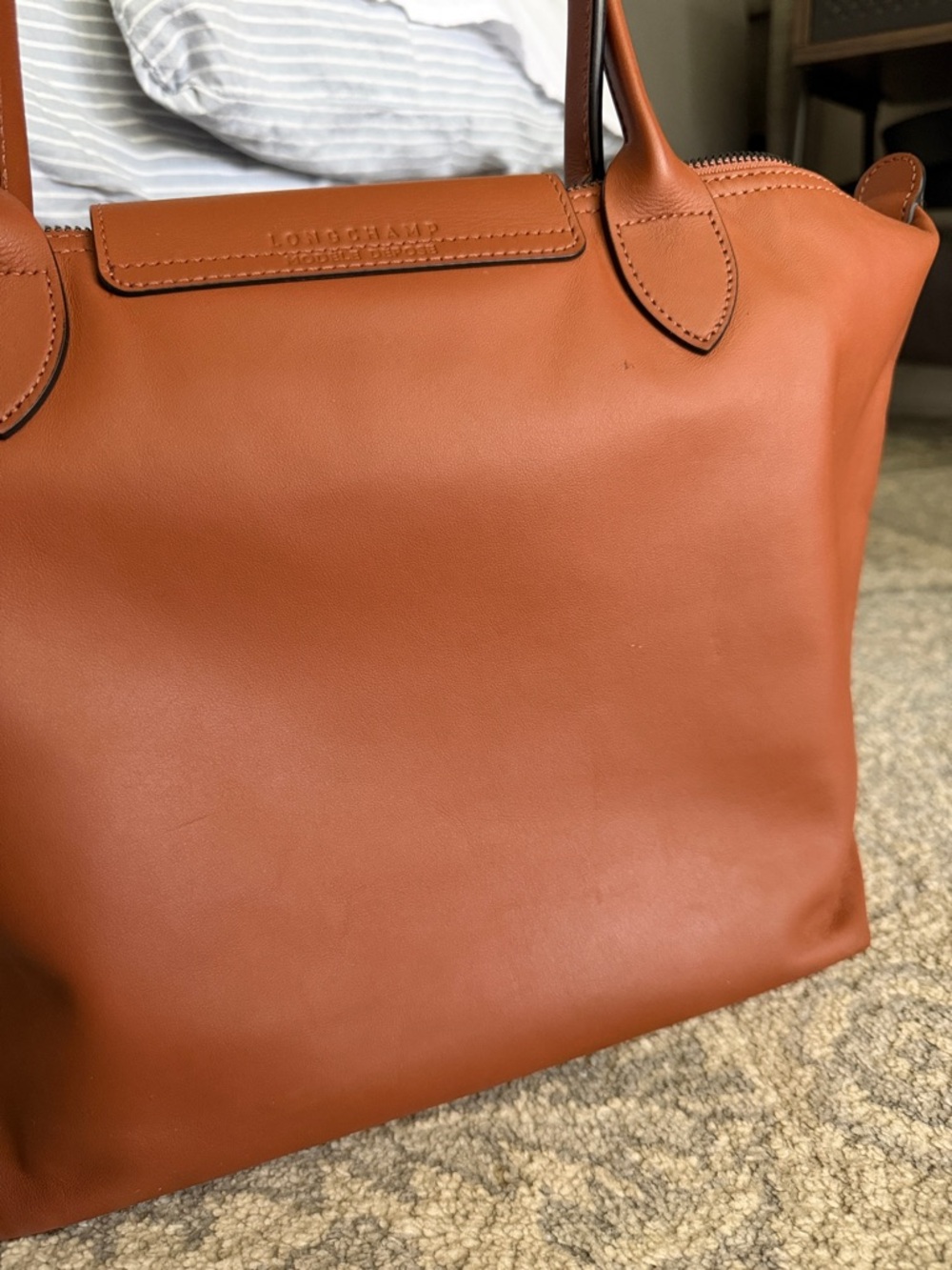 Longchamp Le Pliage Xtra Medium Brown Leather Tote Bag - Picture 9 of 9
